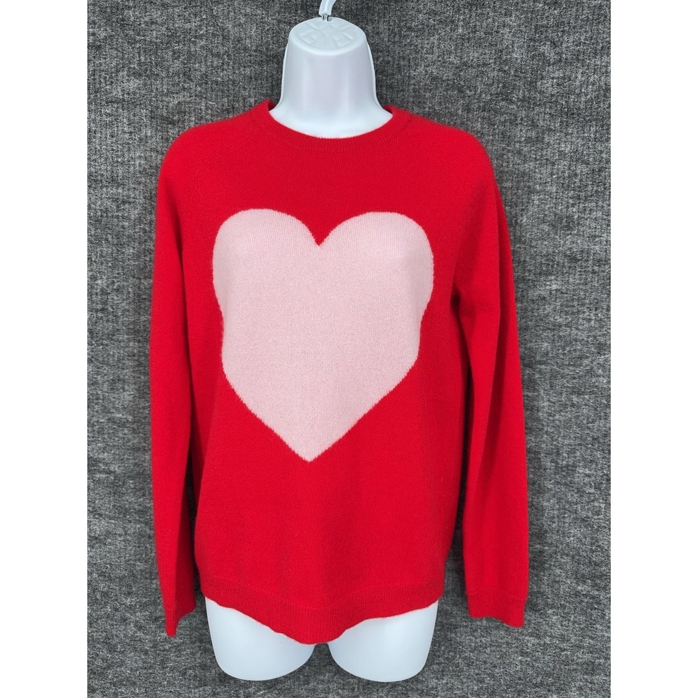 Magaschoni Sweater Womens Small Red Heart Graphic 100% Cashmere Pullover Knit